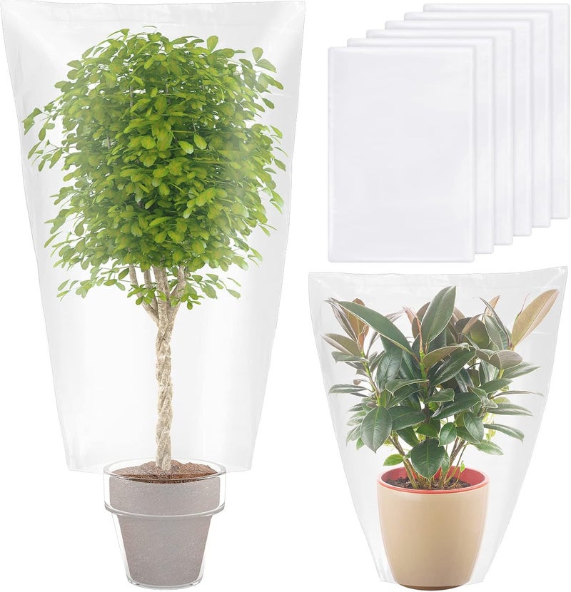 Perthlin 6 Pcs Winter Plant Covers Freeze Protection Small Plastic Clear Film Cover Shelter Bags Waterproof Frost Cloth for Outdoor Plants Greenhouse Garden Rain Frost Protection(27.6 x 43.3 Inch) - Image 1